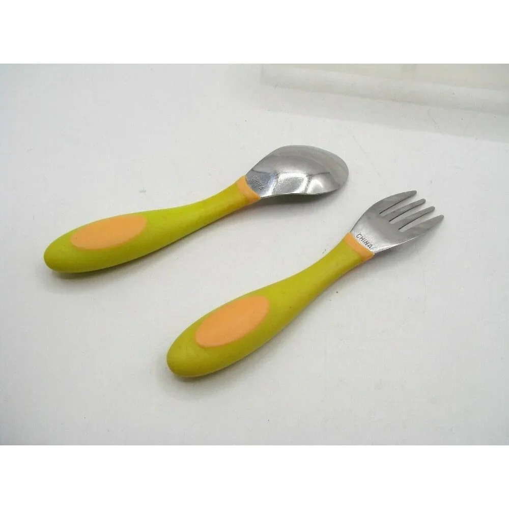 NUK 2 Piece Fork Spoon Set Lunchbox Travel Case Stainless Steel Kids Toddler Vtg